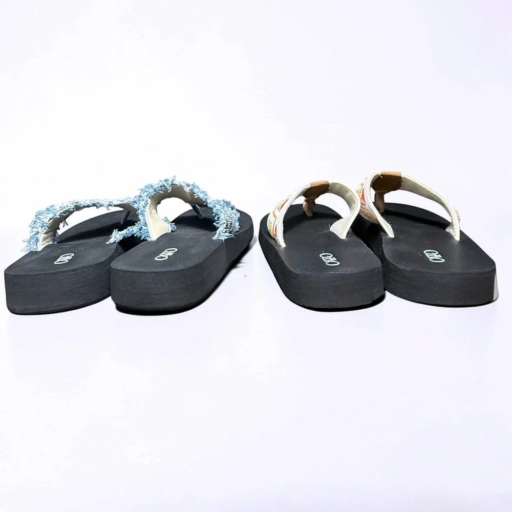 Cato Platform Flip Flops Bundle Leopard Rhinestone Denim & Embroidered Sandals 9